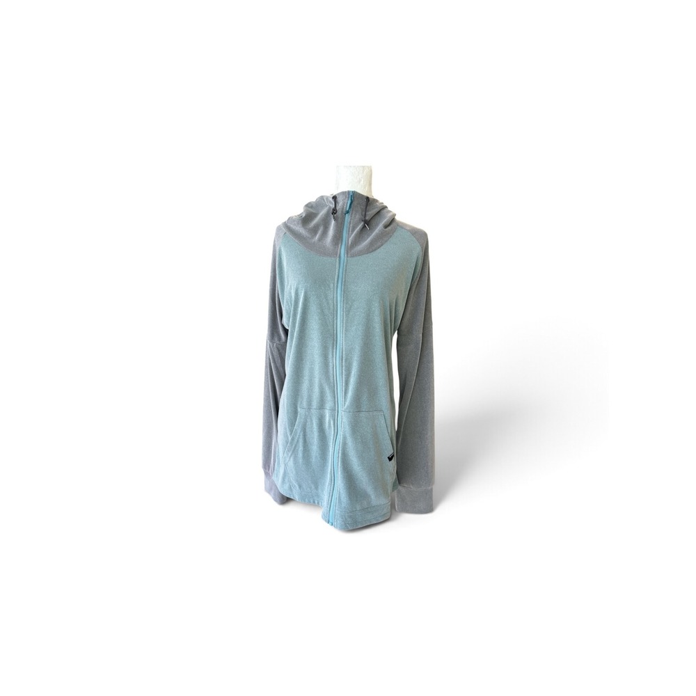 Flylow Women Large Colorblock High Neck Full Zip Long Hoodie Teal Grey 6720-1700